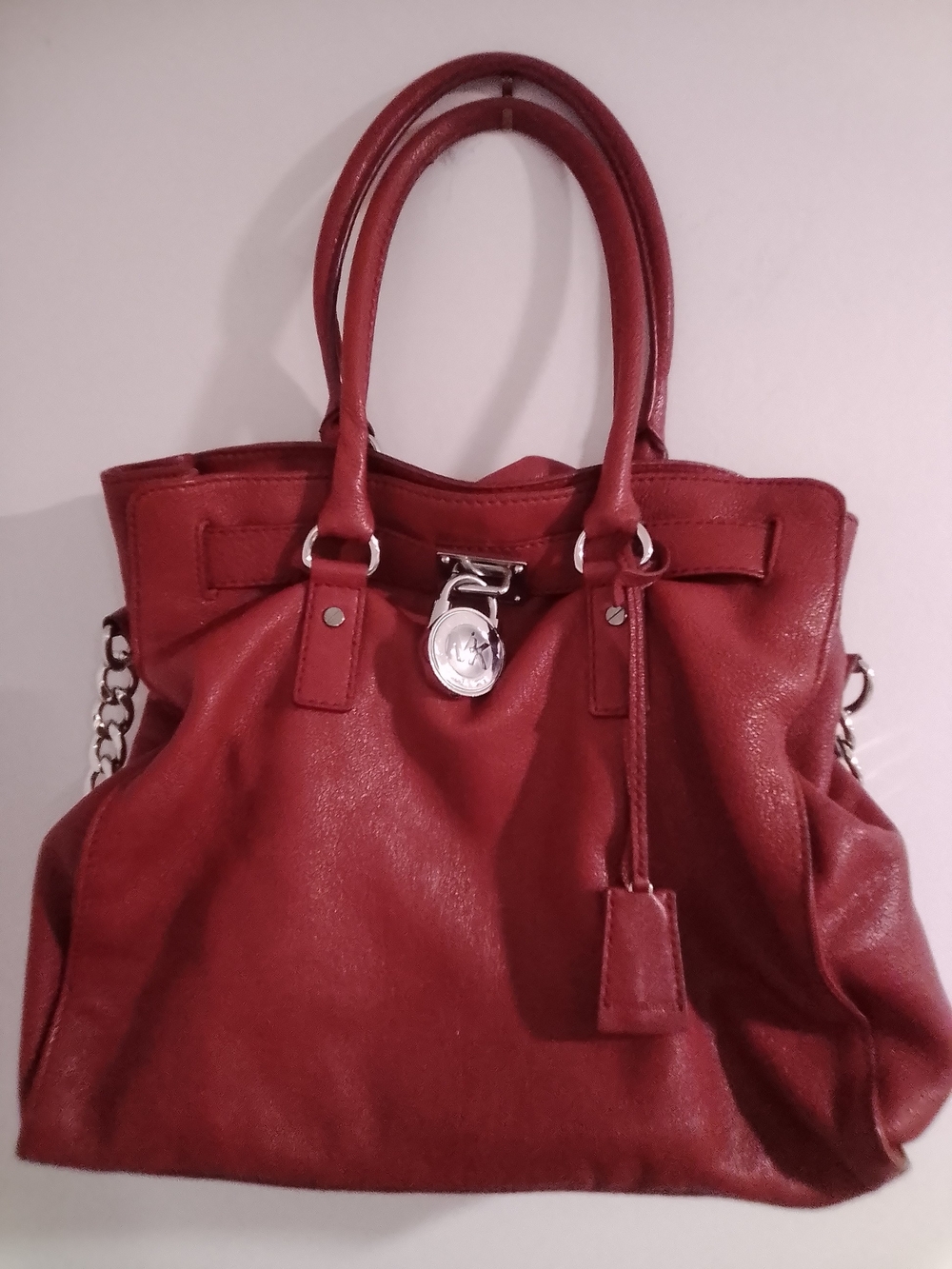 Red Leather Tote Handbag